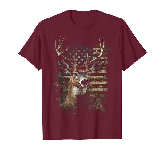 Patriotic Deer Hunting with Distressed American Flag T-Shirt