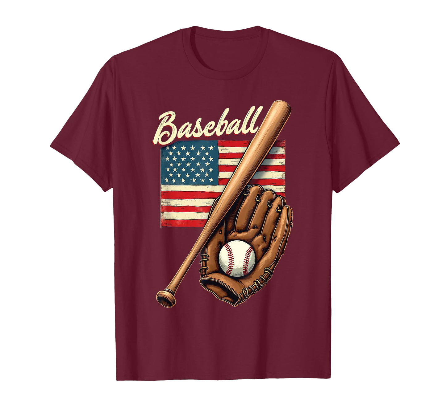 American Flag Baseball Player Bat Fan Catcher Pitcher USA T-Shirt