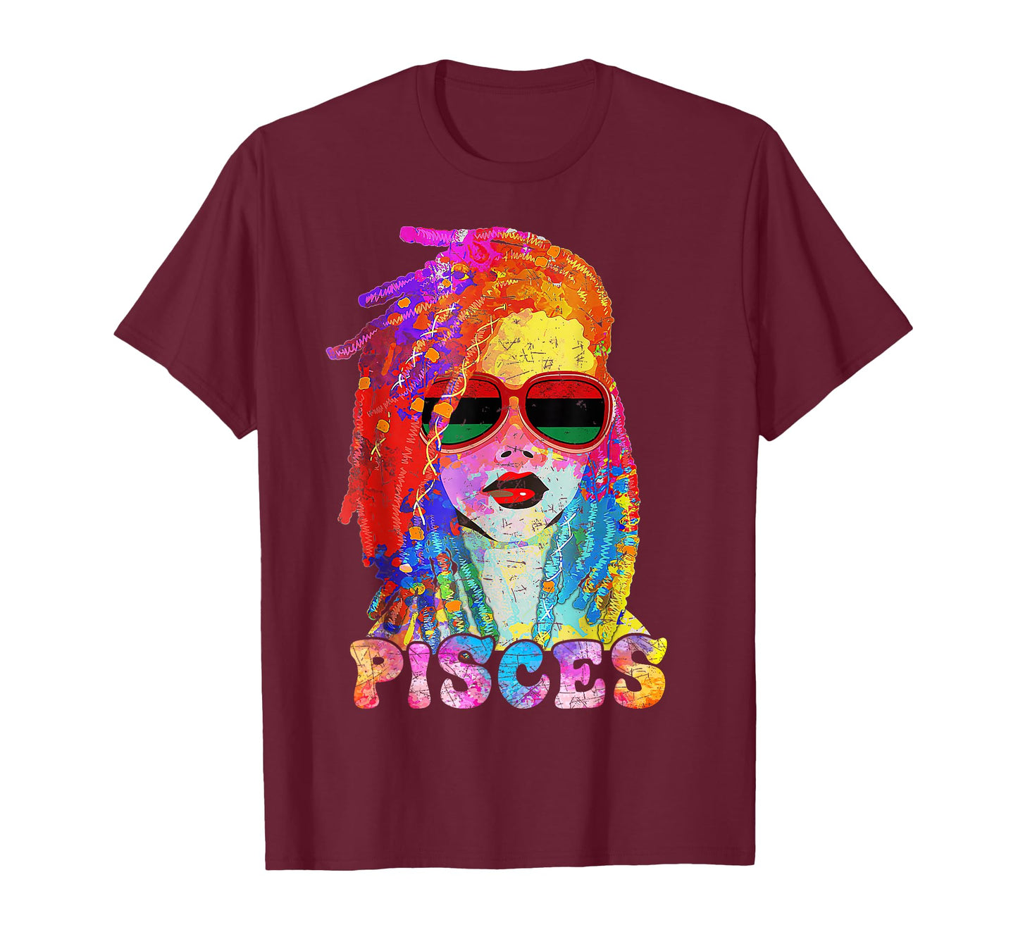 Pisces Girl Loc'd Hair Art Zodiac Birthday Black Woman T-Shirt