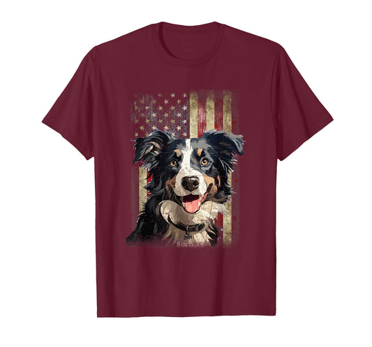 Patriotic Tricolor Border Collie Flag American USA Dog Lover Women Men T-Shirt