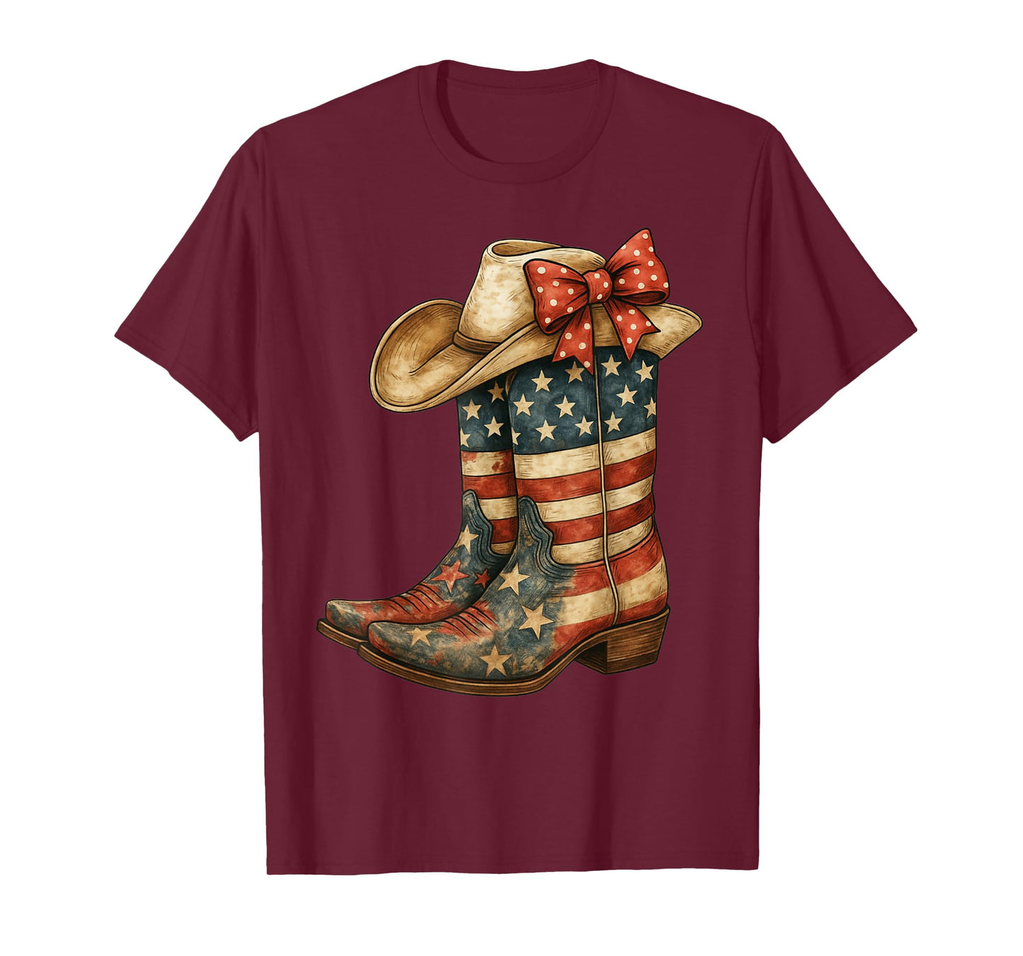 Retro Western Cowboy Boots Cowgirl American Flag 4th of July T-Shirt
