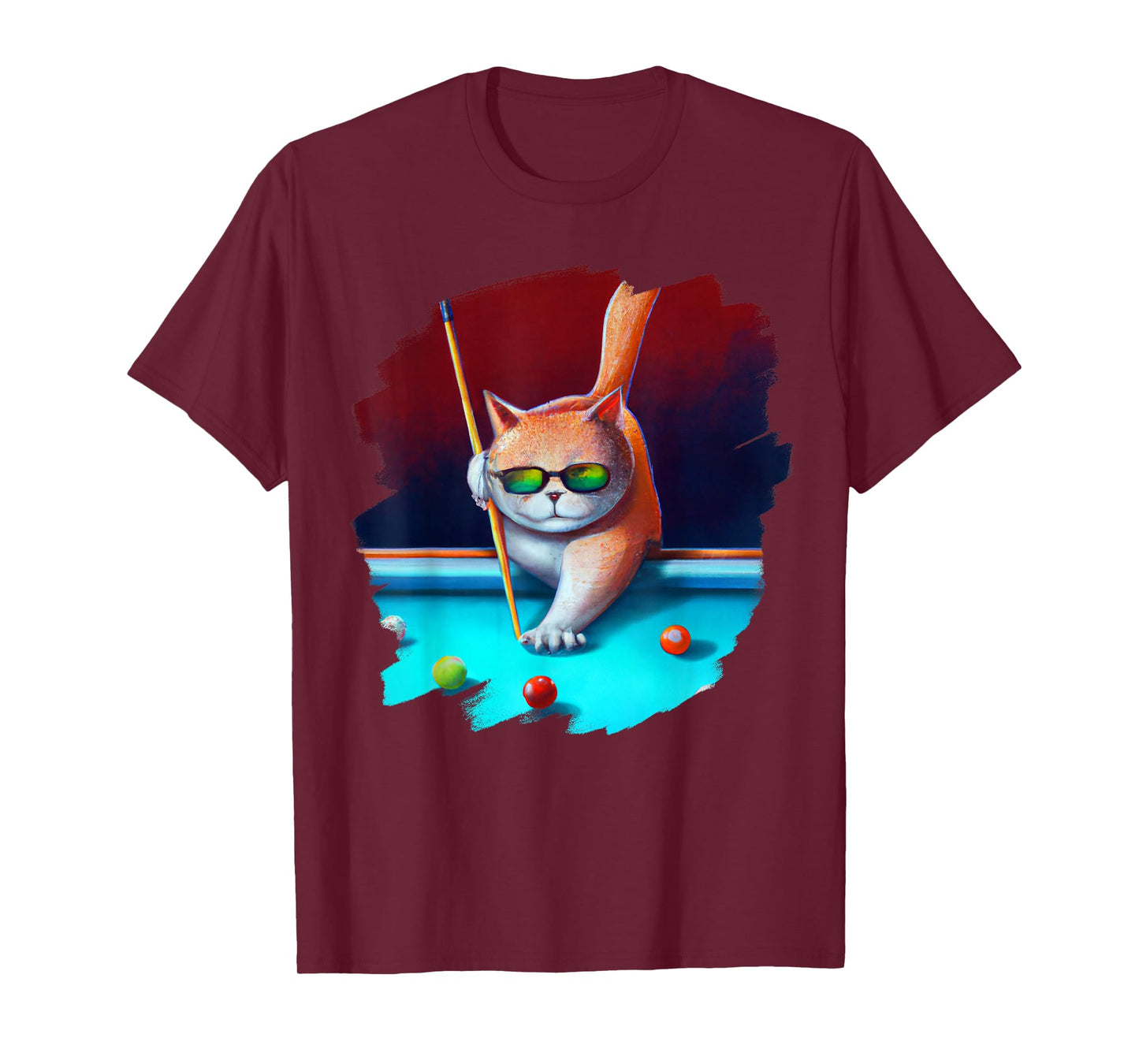 Cat Playing Pool Billiards in Lounge Cool Funny Cats T-Shirt
