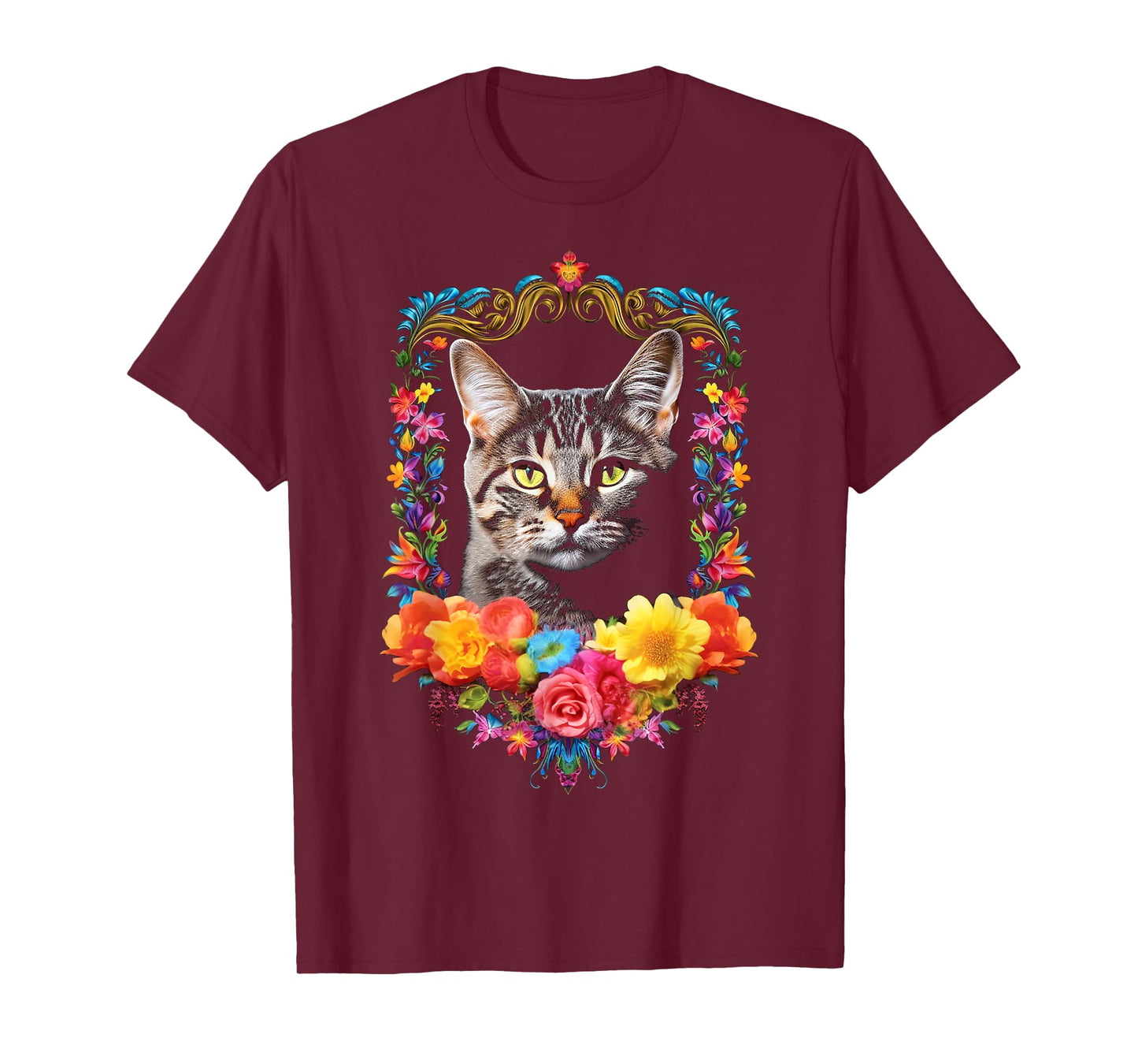 Cat Colorful Animal Flowers Art Face Graphic Cat Men Women Kids T-Shirt
