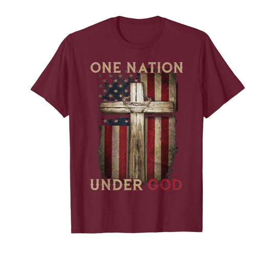 One Nation Under God US Flag 4th Of July Patriotic Christian T-Shirt