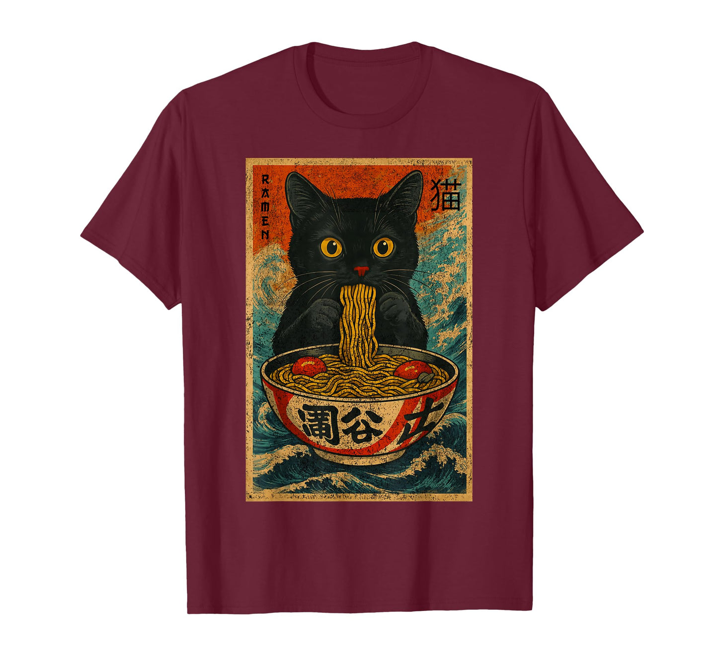 Funny Ramen Cat Japanese Vintage Retro Noodle Lover T-Shirt