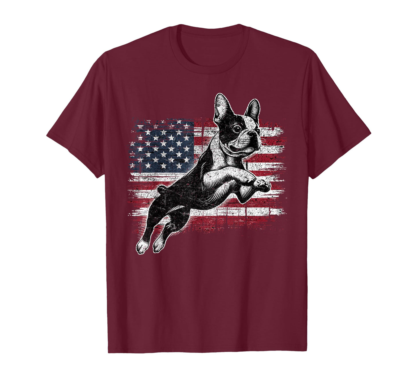 Boston Terrier Dog American Flag 4th of July Patriotic Puppy T-Shirt