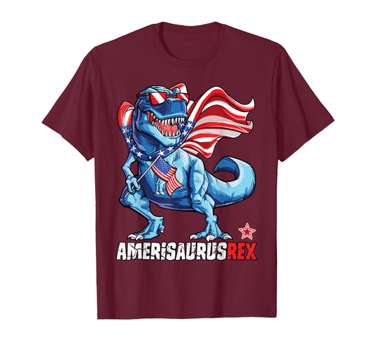 Dinosaur 4th of July Boys Girls Men Amerisaurus T Rex Funny T-Shirt Small