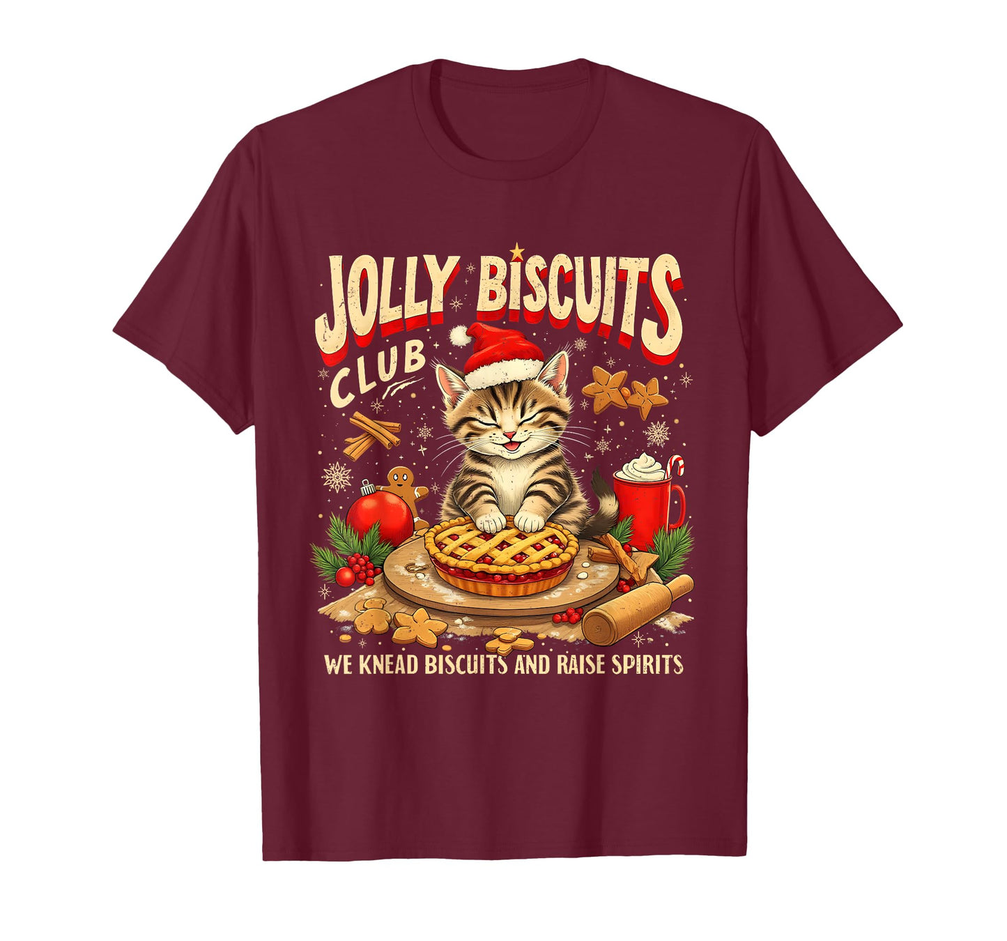 Christmas Jolly Biscuits Club Cute Cat Lovers Baking Squad T-Shirt