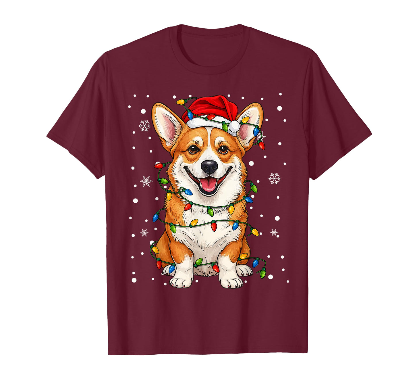 Corgi Santa Christmas Tree Lights Xmas Pajama Men Women Kids T-Shirt