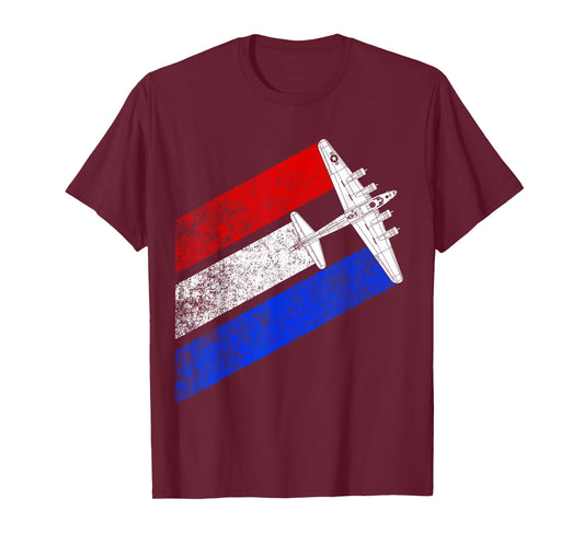 Vintage WW2 B-17 Flying Fortress Schematic American Flag T-Shirt