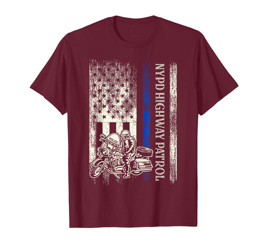 NYPD Highway Patrol Police Officer Law Enforcement US Flag T-Shirt