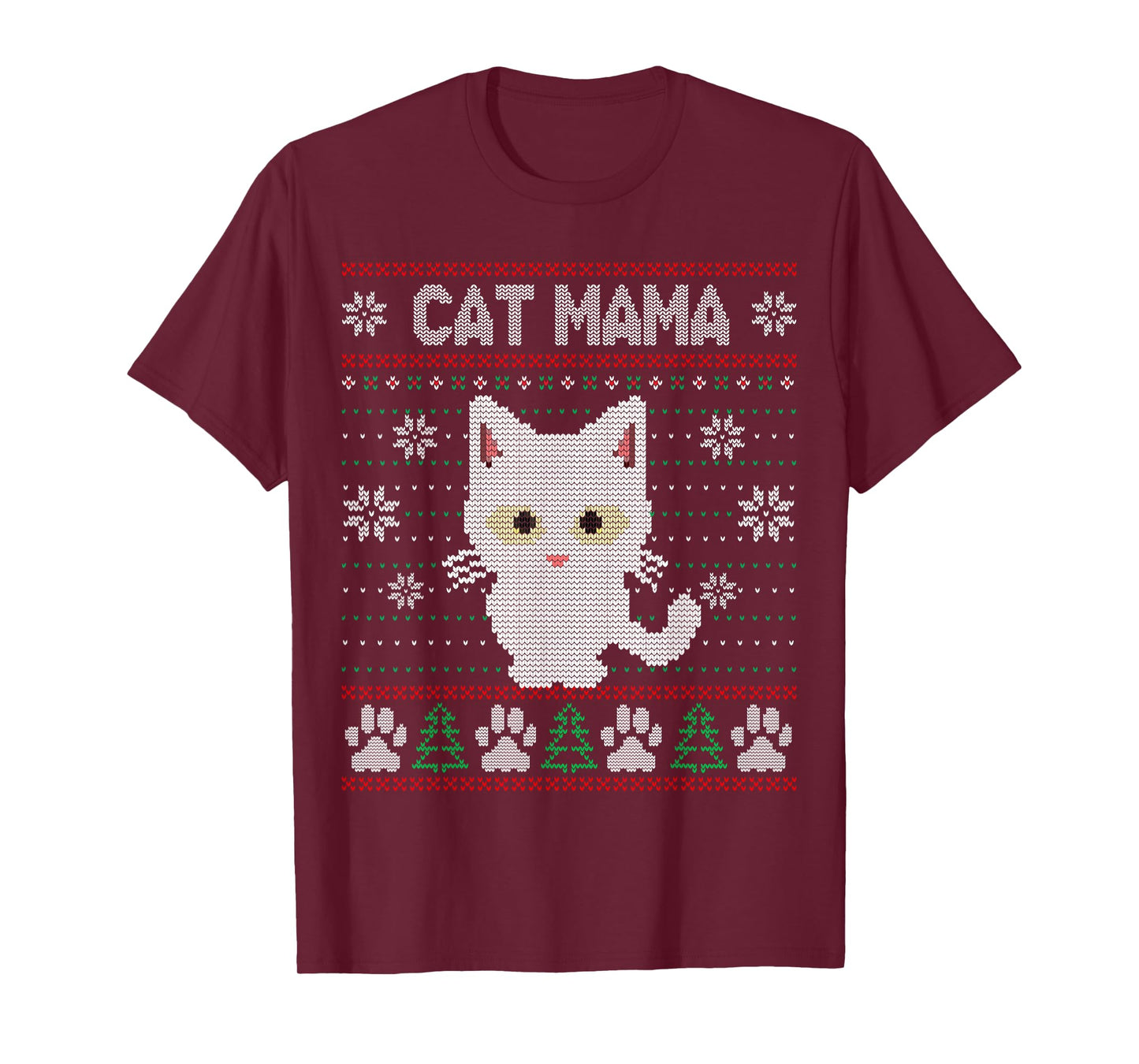 Cat Mama Ugly Christmas Sweater Pajama Kitty Mom Mother Xmas T-Shirt