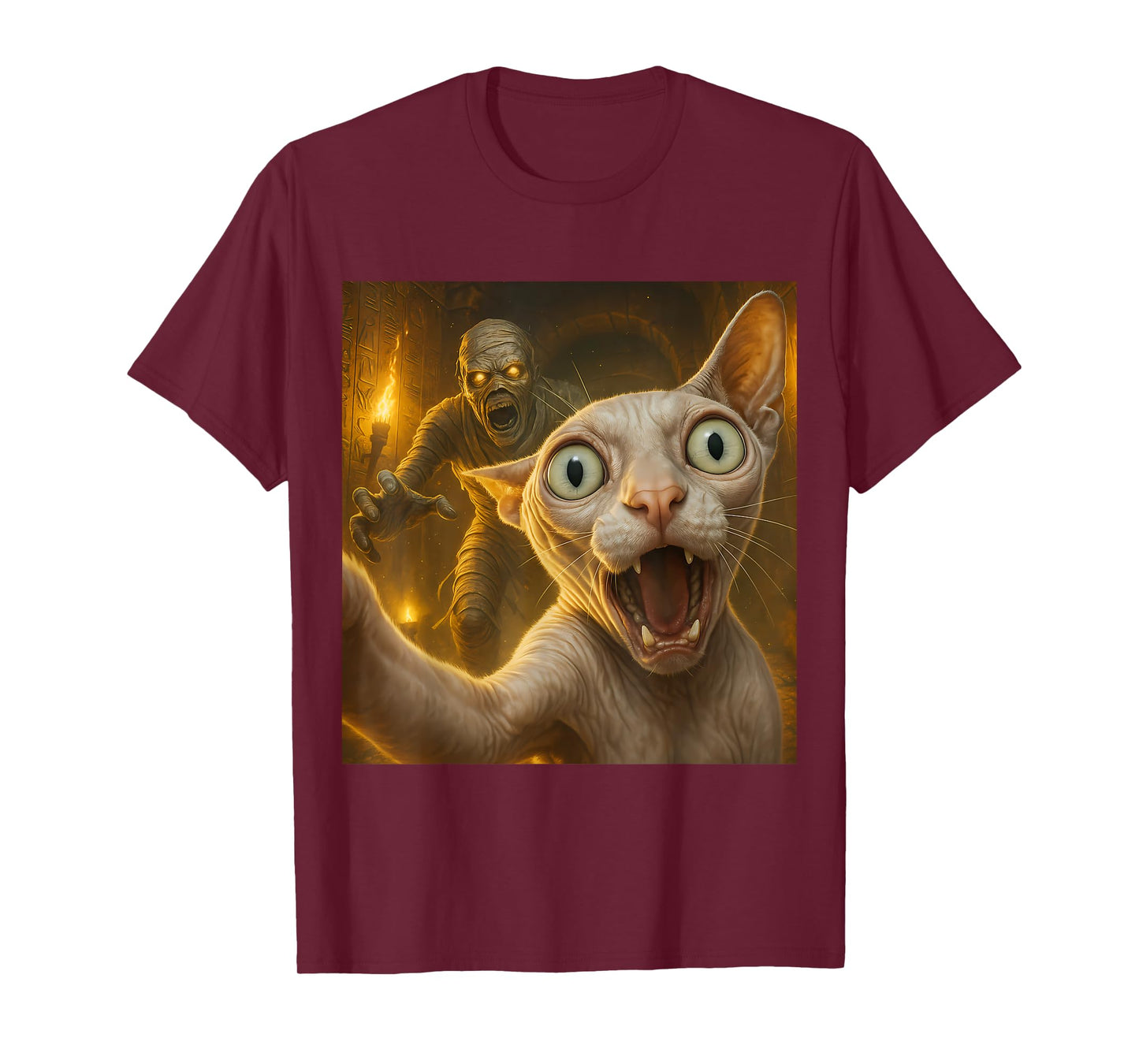 Sphynx Cat Selfie Funny Spooky Mummy Ghost Egyptian Tomb T-Shirt