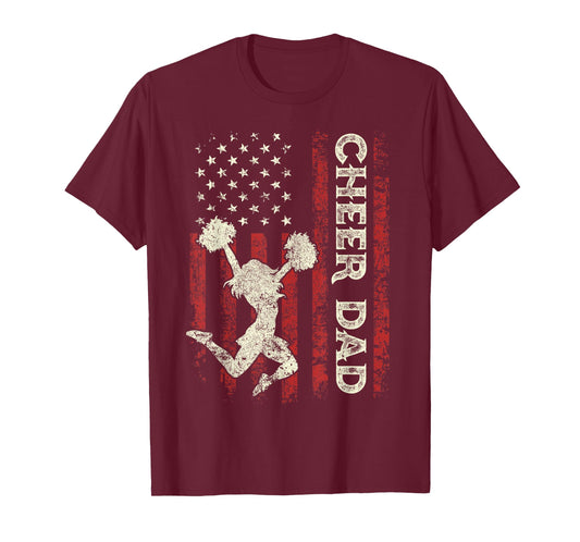 Cheer Dad US Flag Dad Men Patriotic Cheerleader Fathers Day T-Shirt