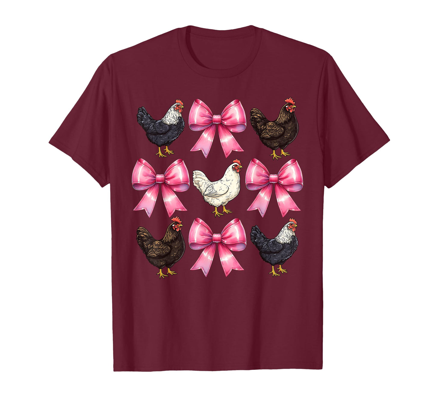 Coquette Bow Chicken Farm Farmer Pink Mothers Day Mom Girl T-Shirt