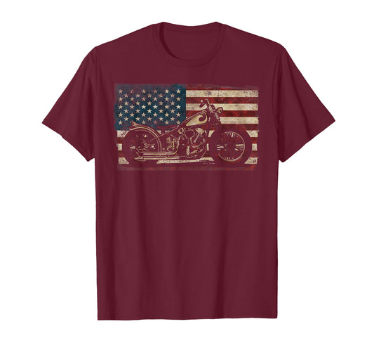 Classic Motorcycle Biker American Flag T-Shirt