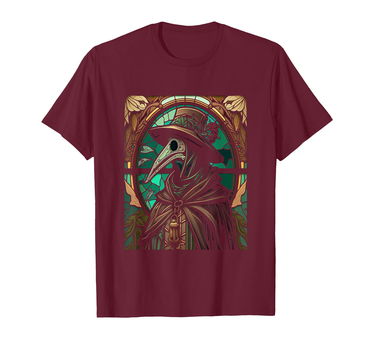 Colorful Stained Glass Holy Plague Doctor Cool Cathedral Art T-Shirt
