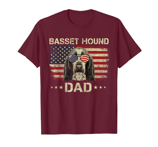 Basset Hound Dad Dog Lovers American Flag 4th Of July T-Shirt