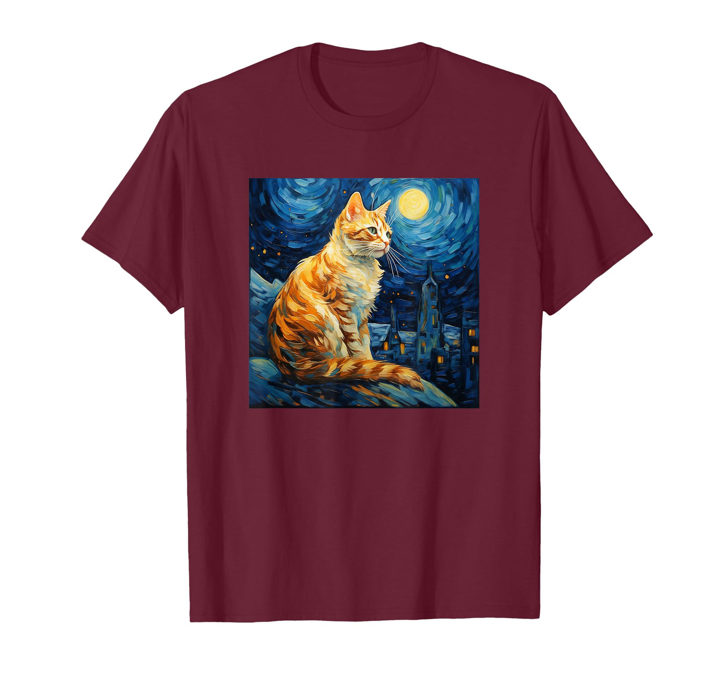 Cat Starry Night lover art Painting kitty kitten Van Gogh T-Shirt