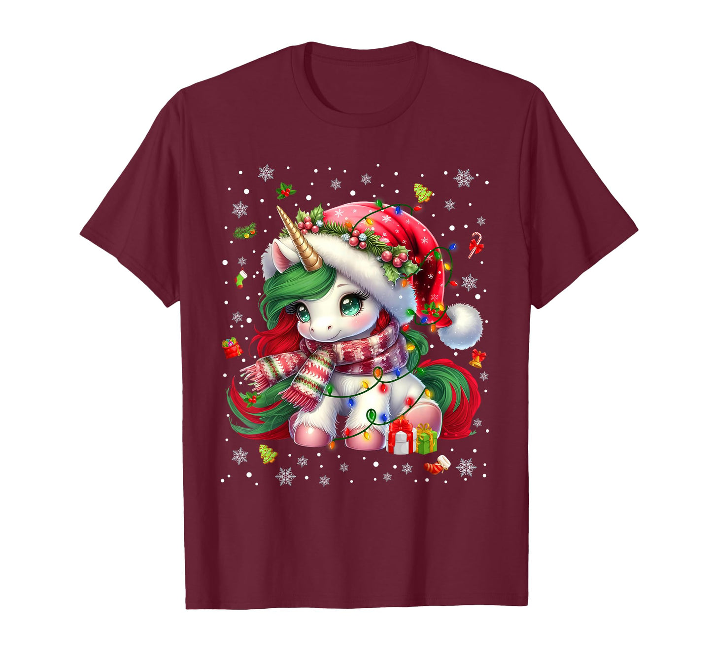 Cute Unicorrn Santa Hat Pajamas Christmas Xmas Pjs Girl T-Shirt