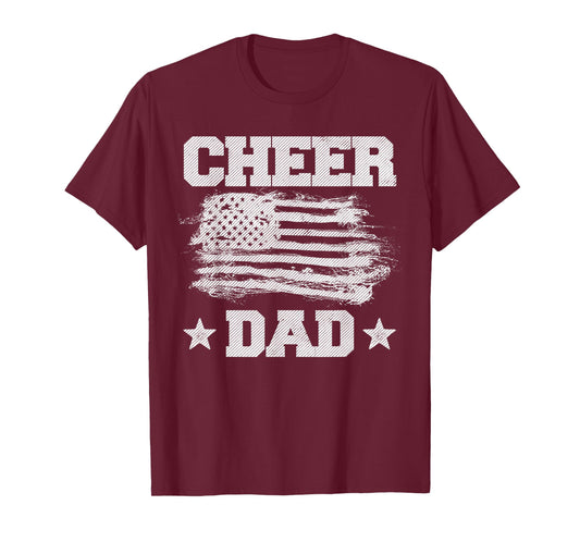 Cheer Dad Vintage American Flag Father Cheerleader Squad T-Shirt