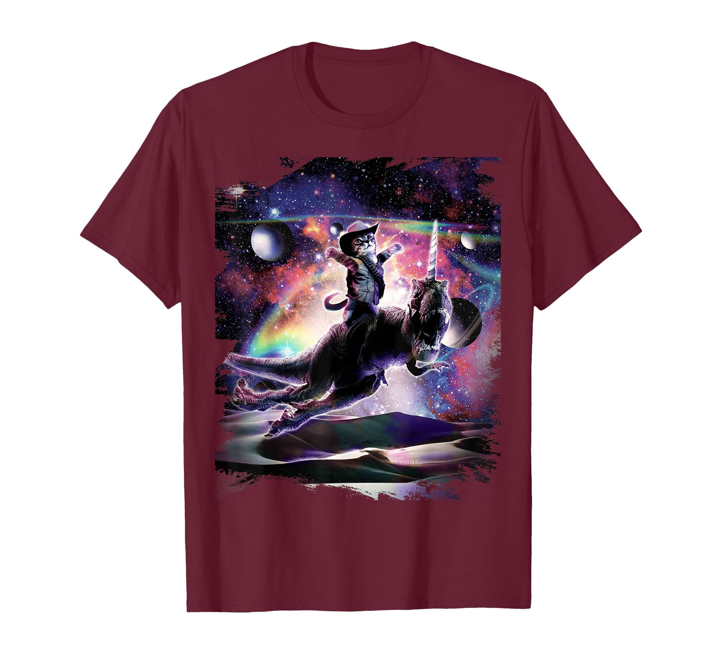 Galaxy Cat On Dinosaur Unicorn In Space T-Shirt