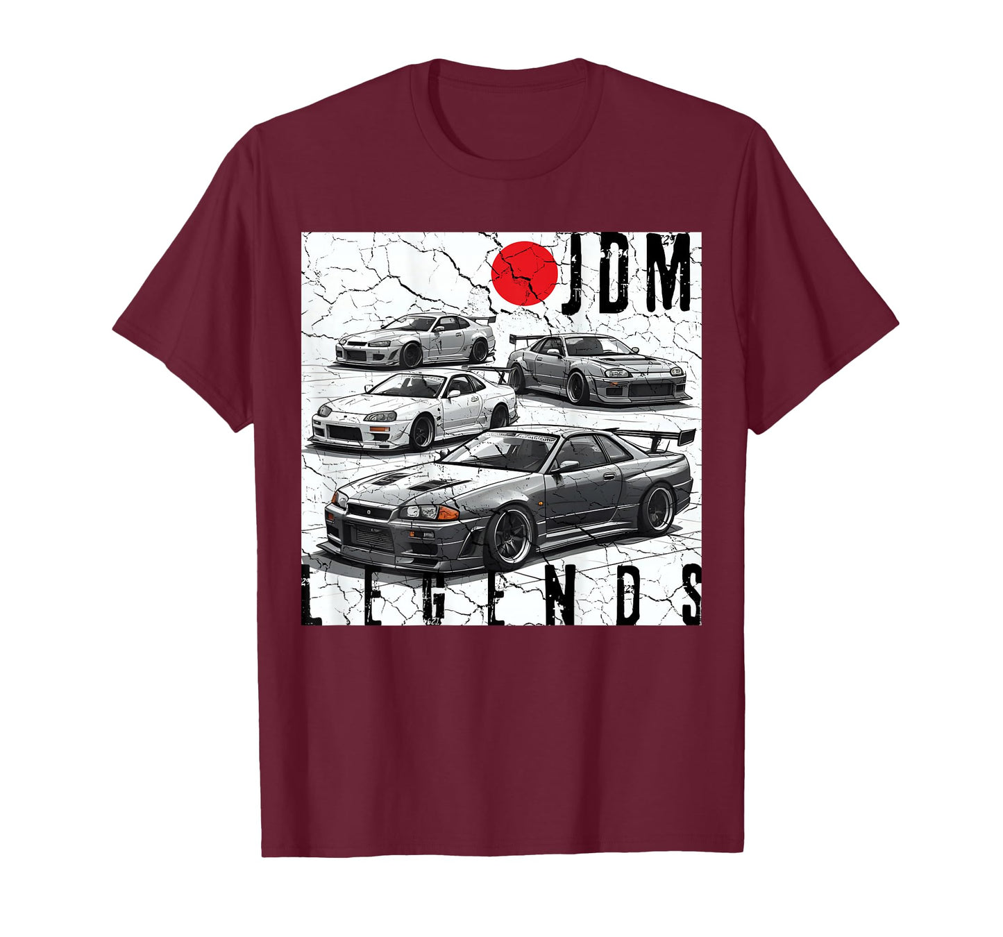 Backprint Distress JDM Legends Race Cars Japanese Flag Gifts T-Shirt