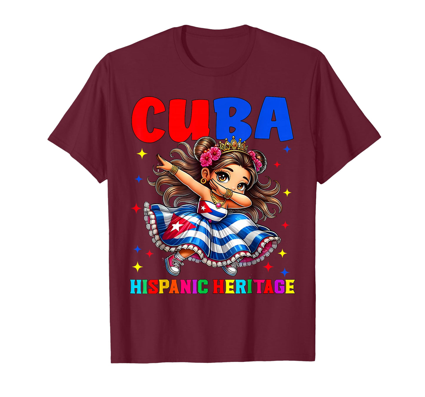 Hispanic Heritage Month Cuban Flag Cuba Dabbing Girls Kids T-Shirt