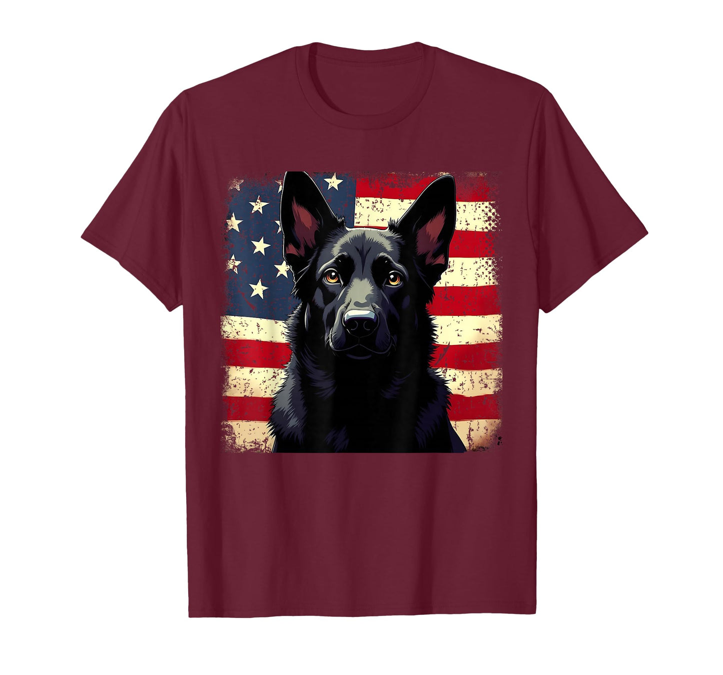 Patriotic Black German Shepherd USA American Flag Dog Lover T-Shirt