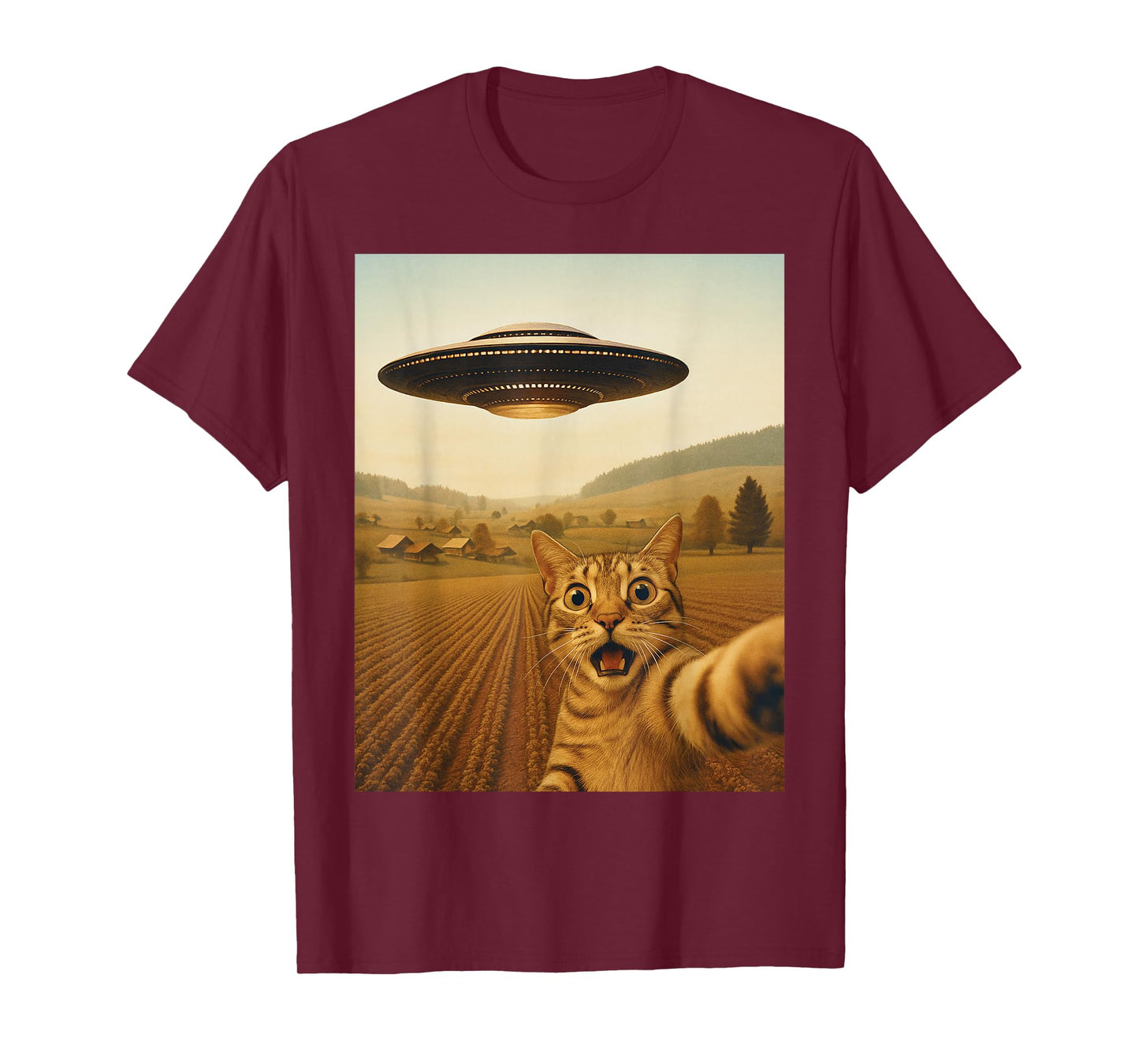 Cats UFO Funny Cat Selfie with Alien Space Kitten Meme T-Shirt