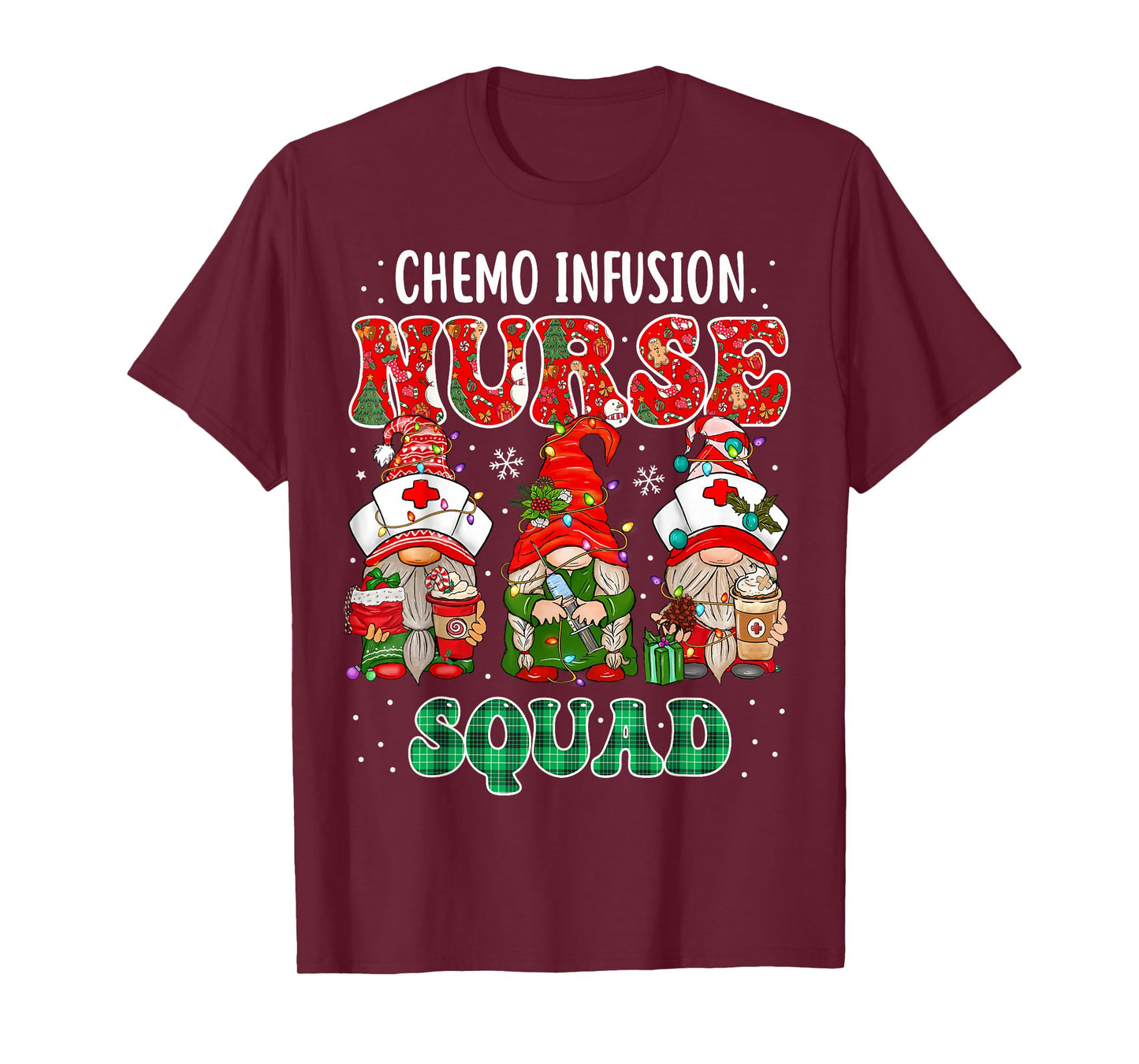 Chemo Infusion Nurse Cute Christmas Gnomes Oncology Nurse T-Shirt