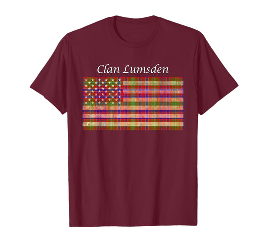 Clan Lumsden Scottish Tartan American Flag T-Shirt