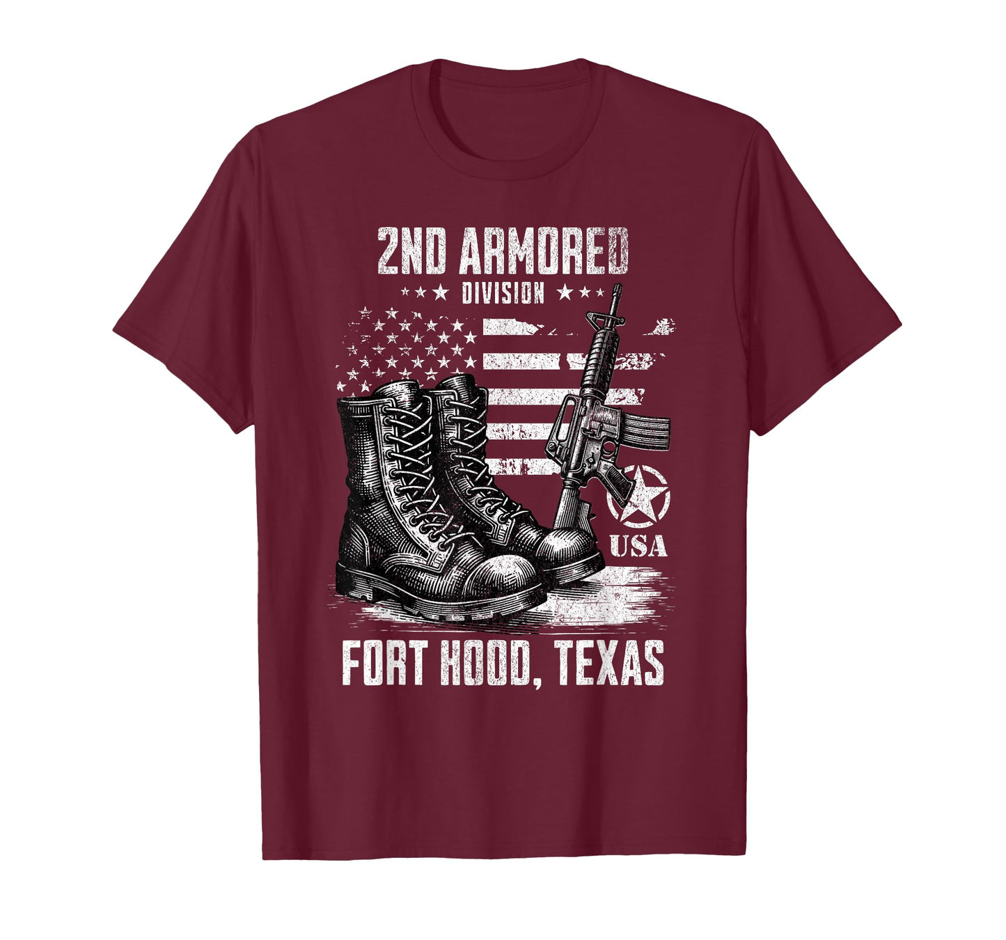 SoldierTees 2nd Armored Division Fort Hood Texas Military Veteran T-Shirt, Small, Black
