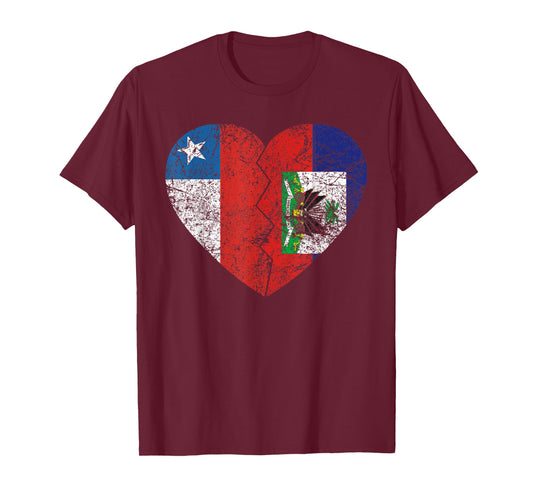 Haitian Chilean Flags Heart | Chile Haiti Roots Vintage T-Shirt
