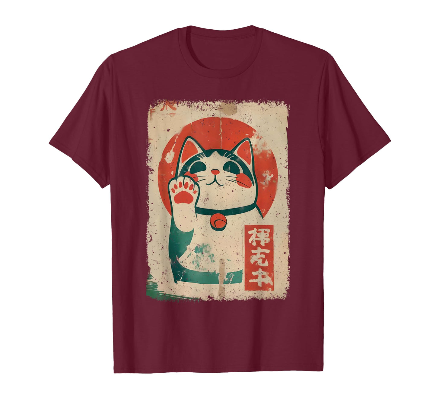 Maneki Cat Japanese Lucky Neko Graphic Tee Kawaii Cats Anime T-Shirt