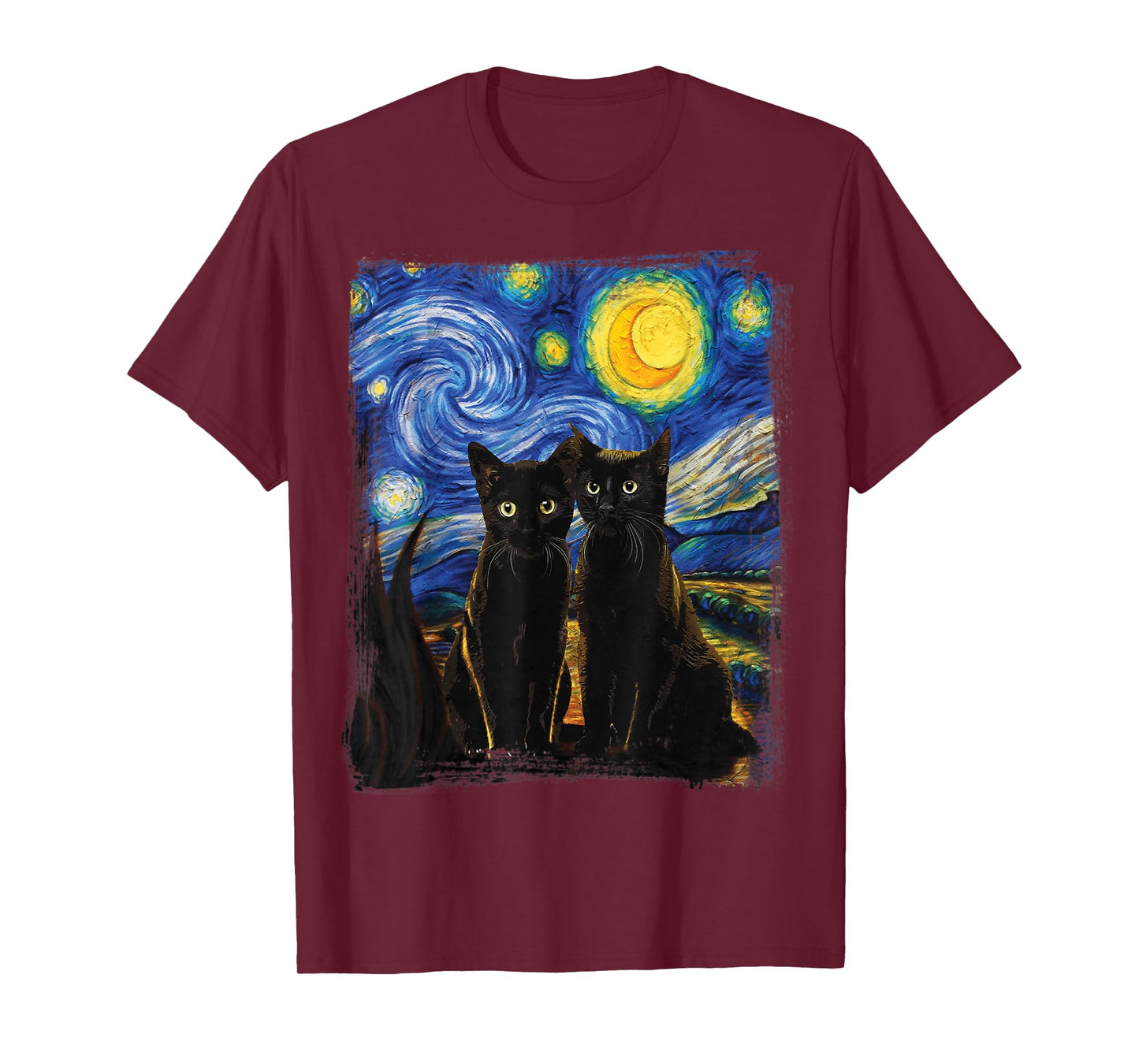 Starry Night Vincent Van Gogh Famous Painting Black Cats T-Shirt