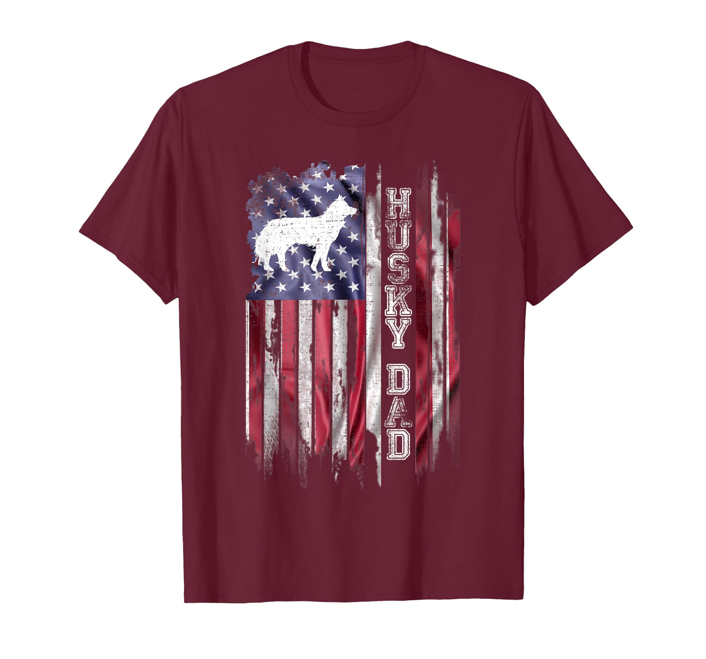 Vintage USA Flag Proud Siberian Husky Dog Dad Silhouette T-Shirt