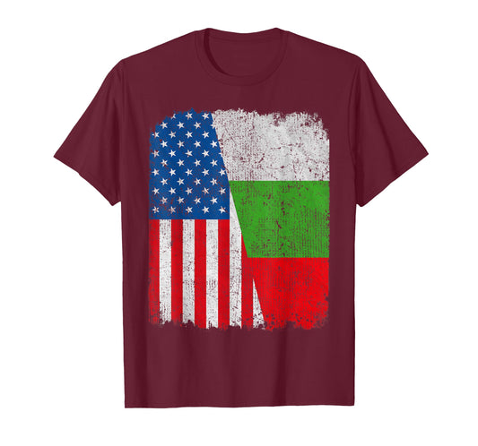 Bulgarian American Flag Half USA Bulgaria Root Proud Women Kids Men T-Shirt
