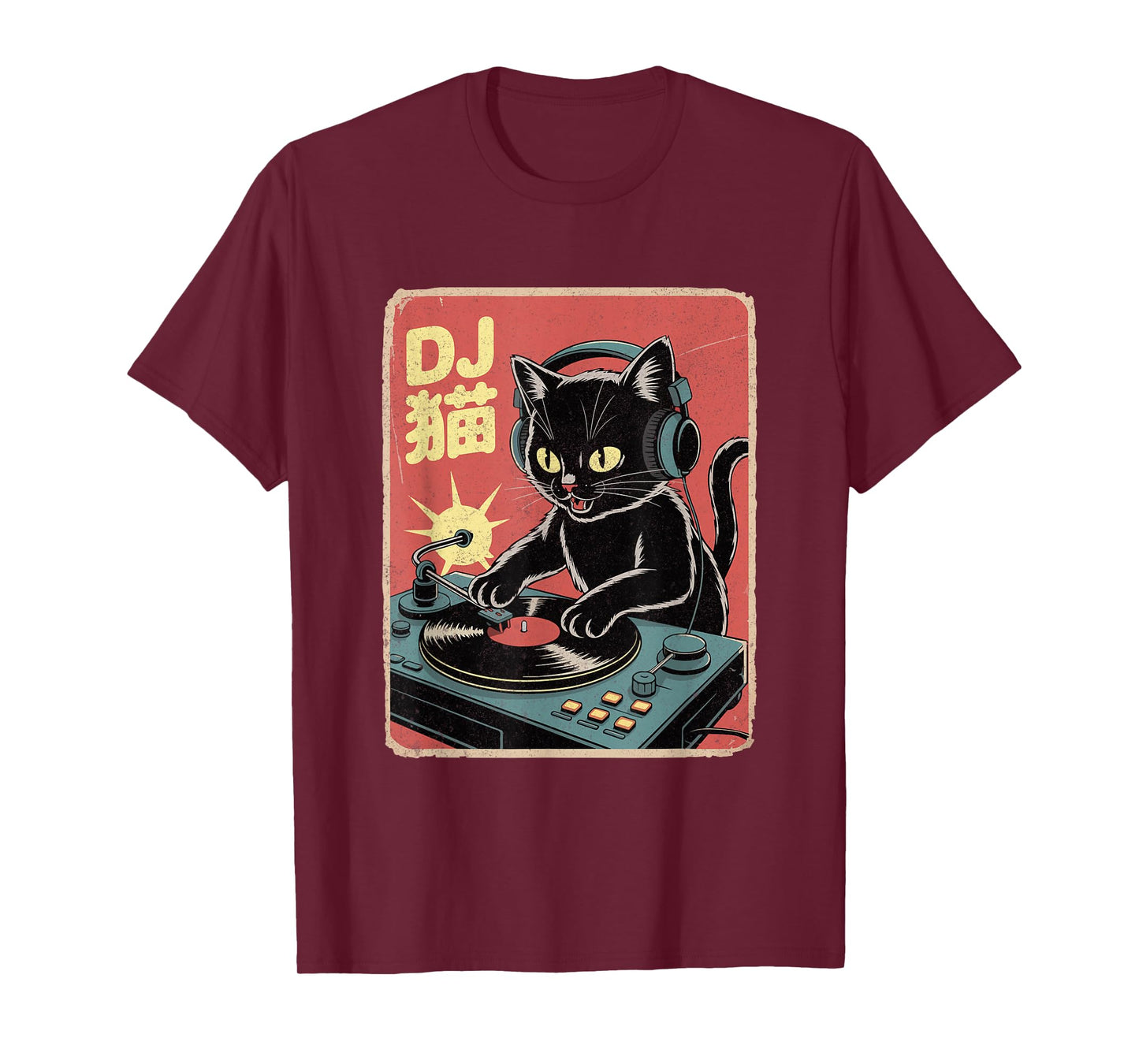 DJ Cat Cool Music Japanese Black Cat DJing Funny Cat Lover T-Shirt