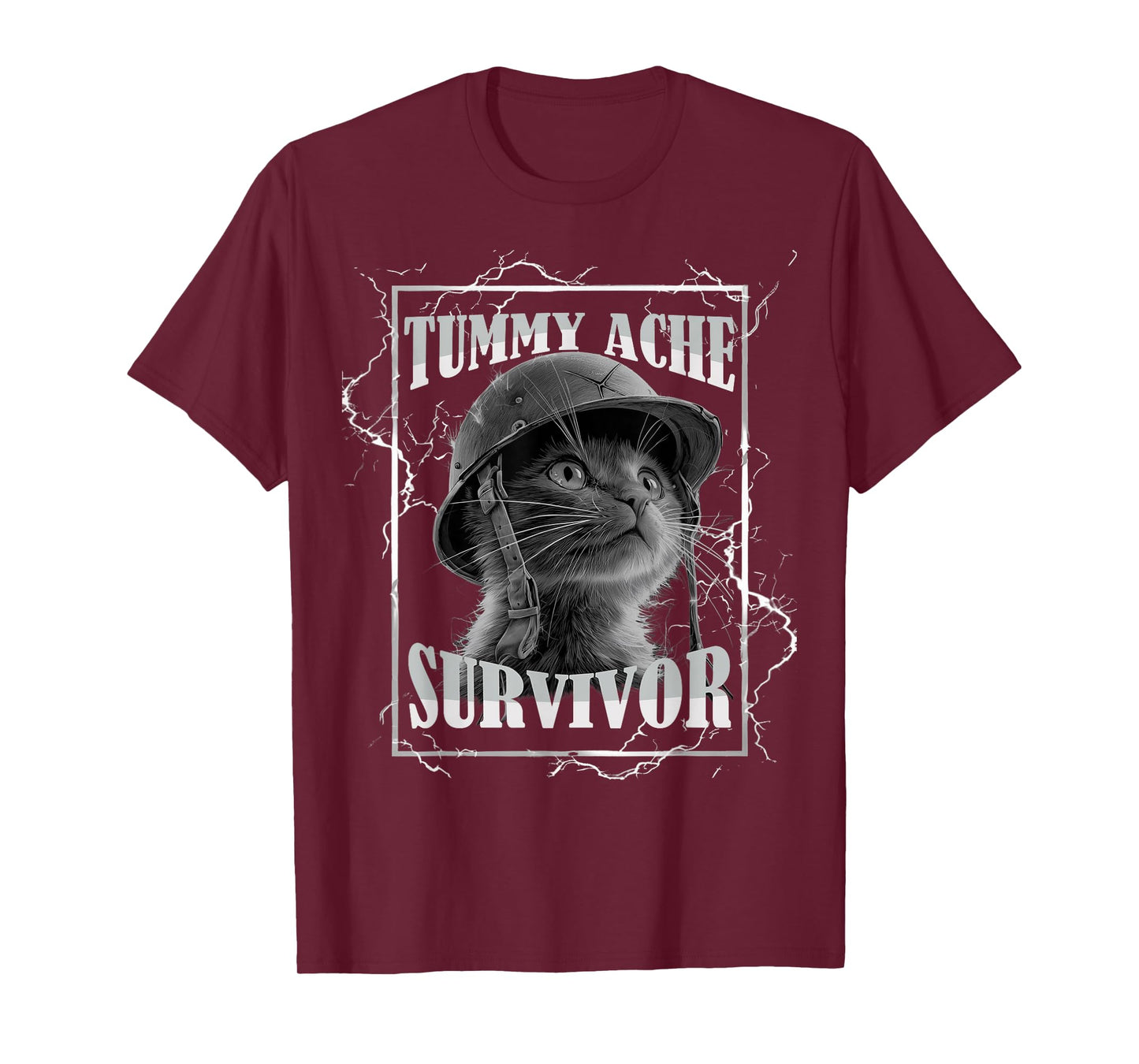 Tummy Ache Survivor Funny Cat Dramatic Lightning Band T-Shirt