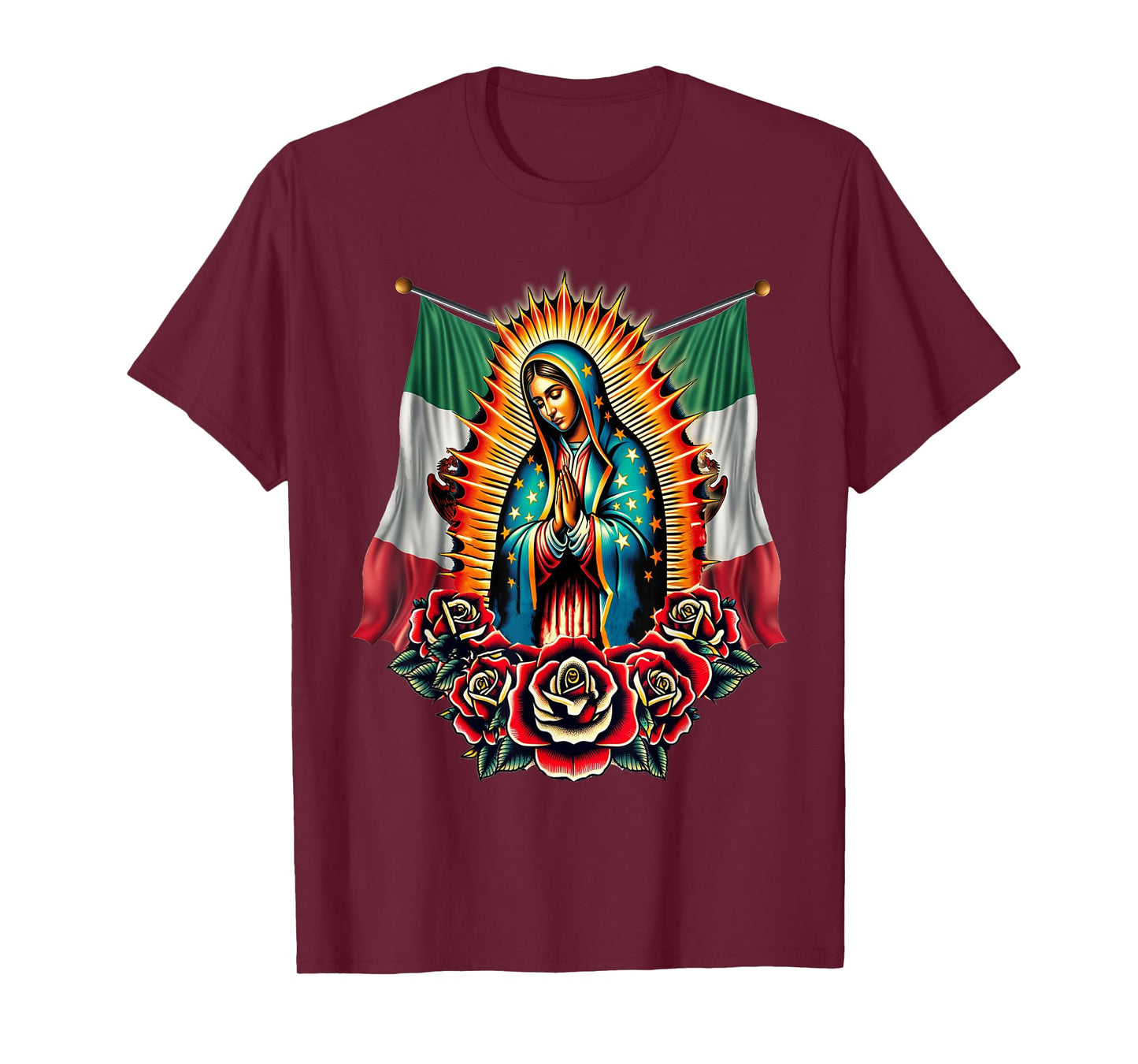 Our Lady Virgen De Guadalupe Virgin Mary Mexican Flag T-Shirt