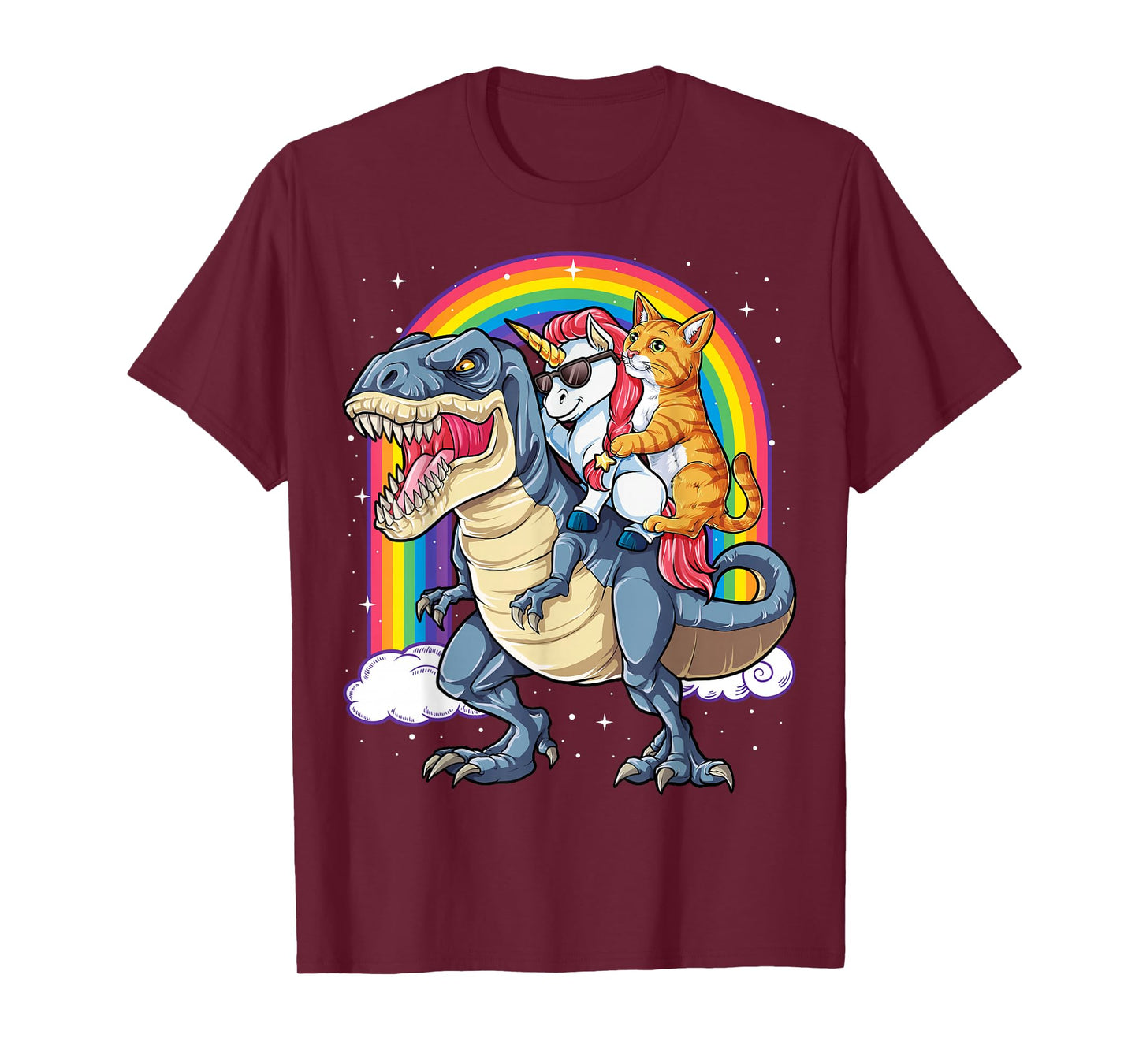 Cat Unicorn Riding Dinosaur T rex Kitten Lover Space Galaxy T-Shirt