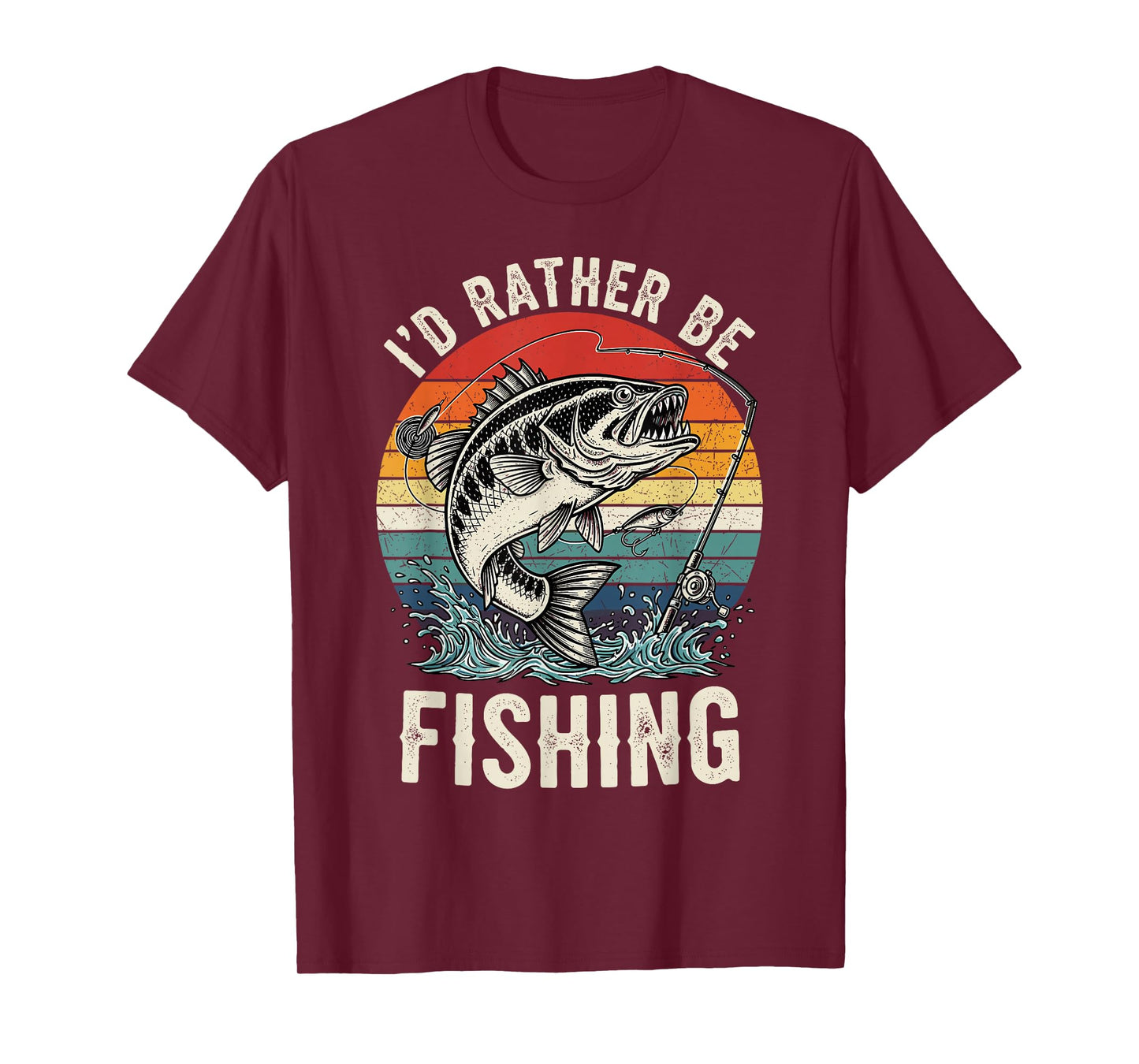 Vintage I'd Rather Be Fishing Graphic Bass Dad Boy Men T-Shirt