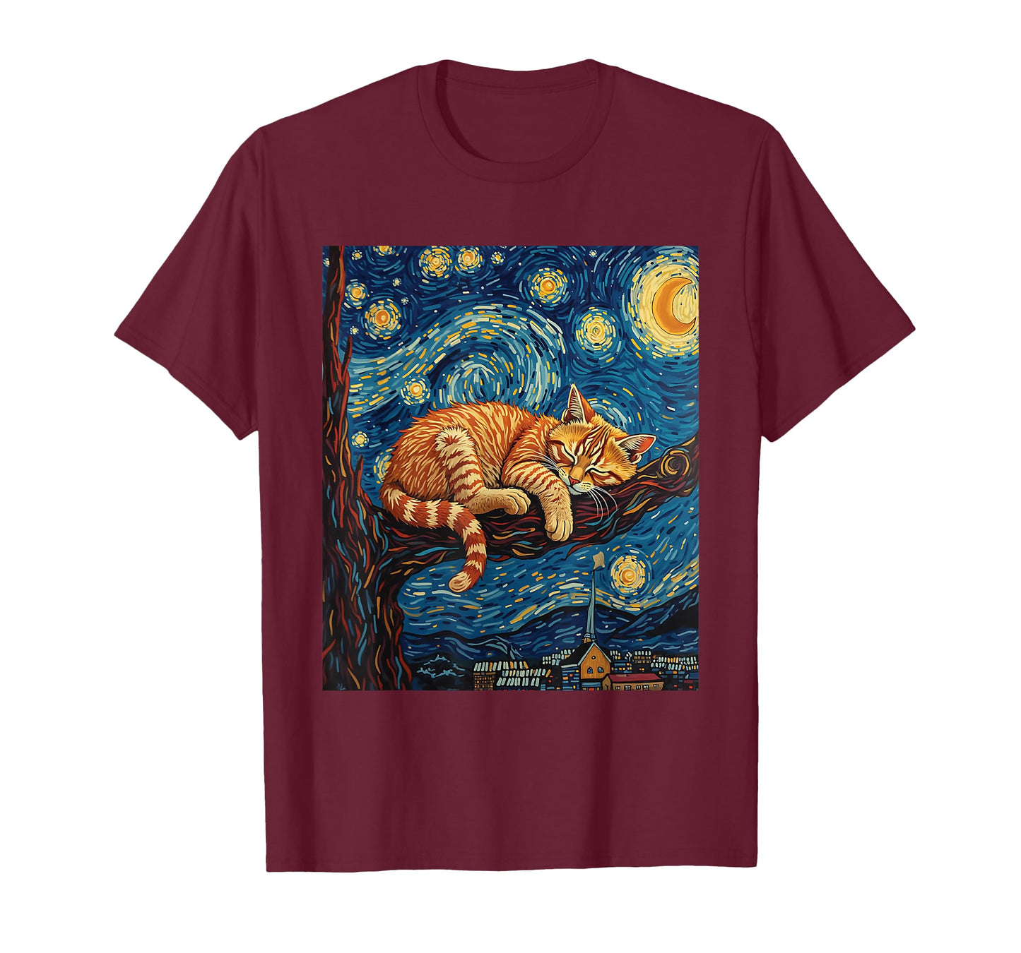 Charming Ginger Cat Van Gogh Starry Night Graphic Cat Lovers T-Shirt