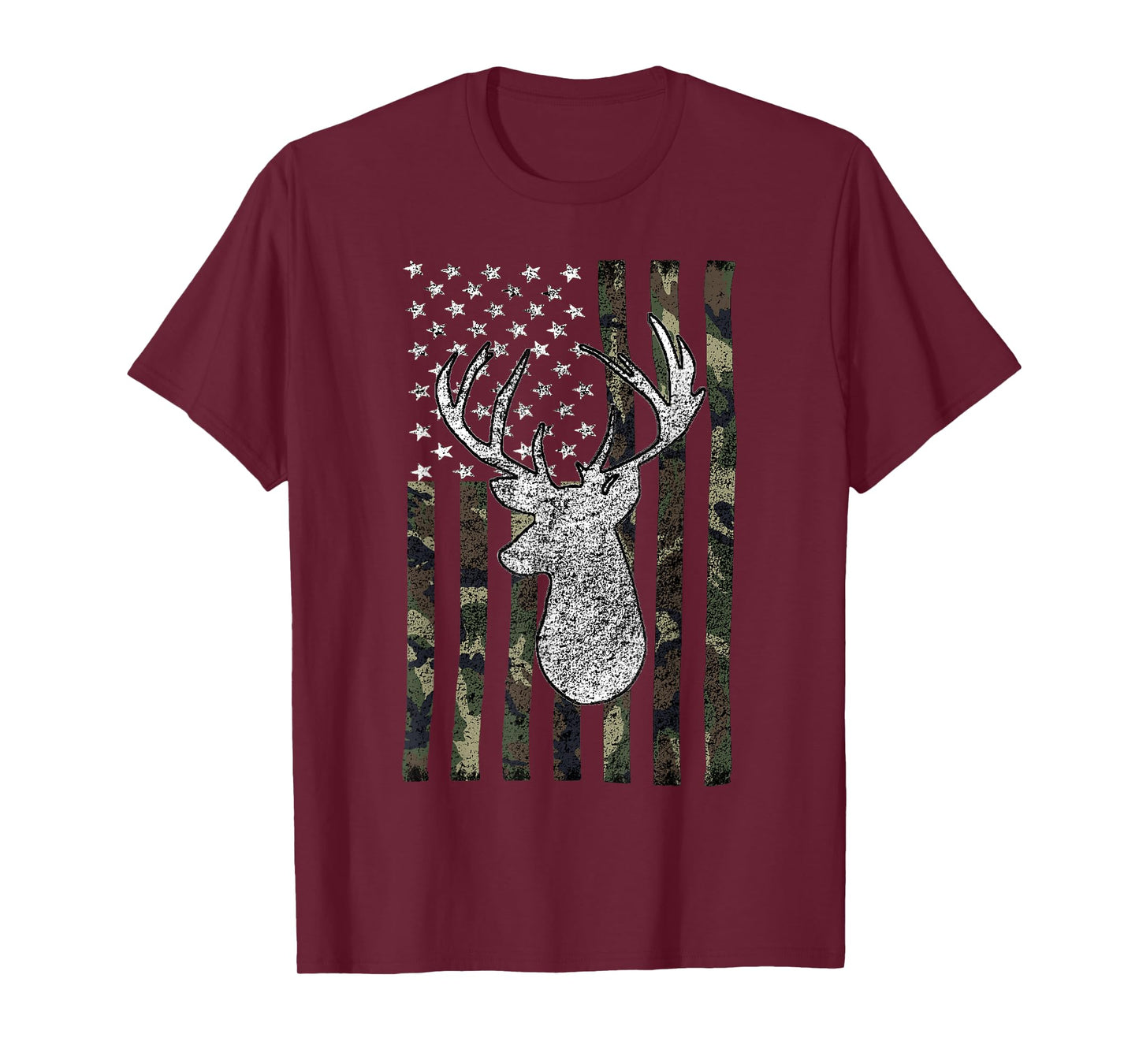 Whitetail Buck Deer Hunting American Camouflage USA Flag Short Sleeve T-Shirt