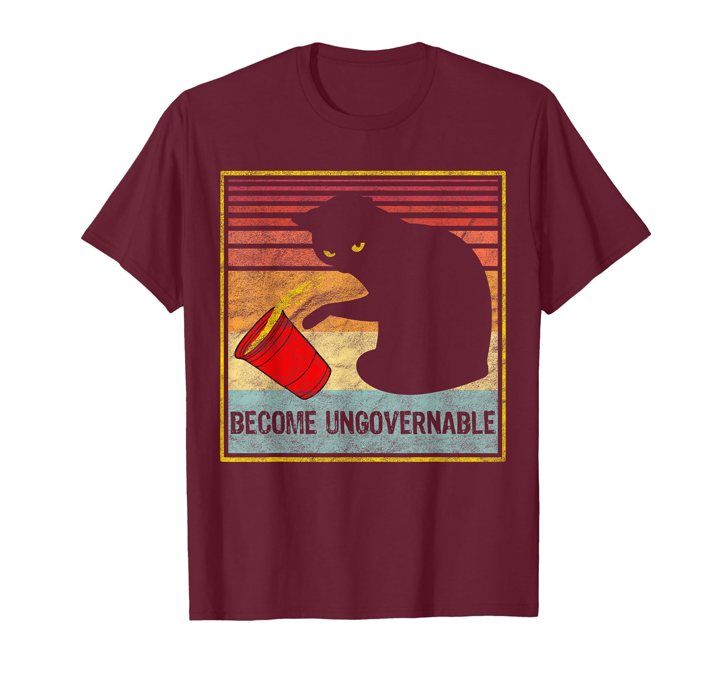 Rebellious Cat Tipping Cup Become Ungovernable black cat T-Shirt