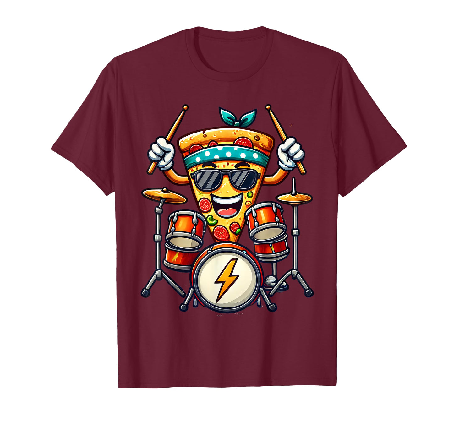 Pizza Funny Rockstar Drummer Drums Music Band Men Women Kids T-Shirt