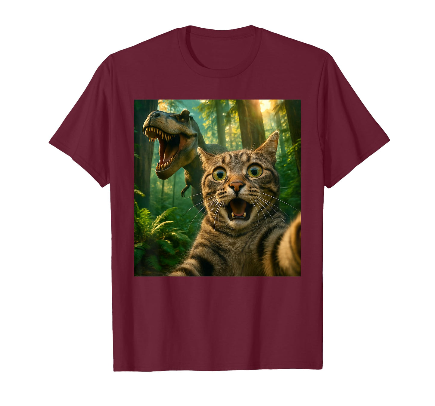 Cat Selfie with a T-Rex Funny Dinosaur T-Shirt