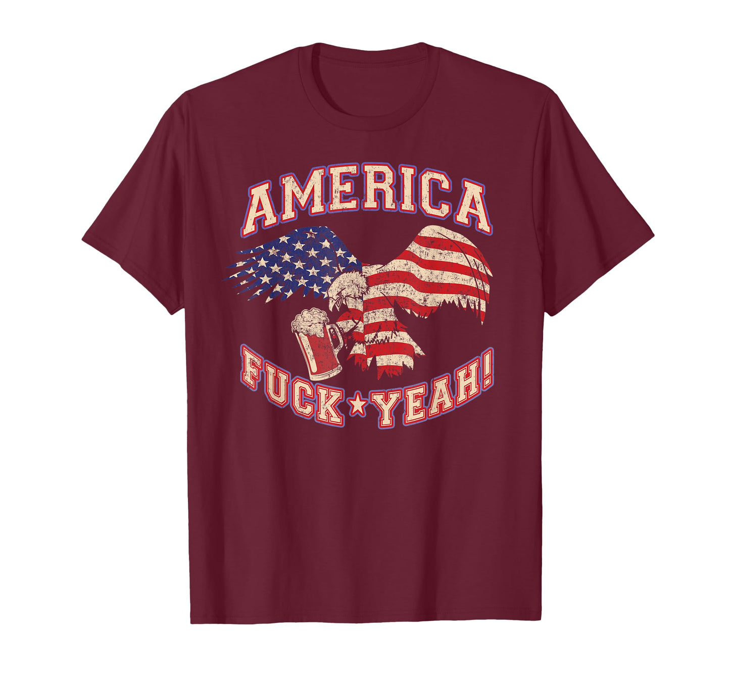 America Fuck Yeah Bald Eagle Beer 4th of July Vintage T-Shirt