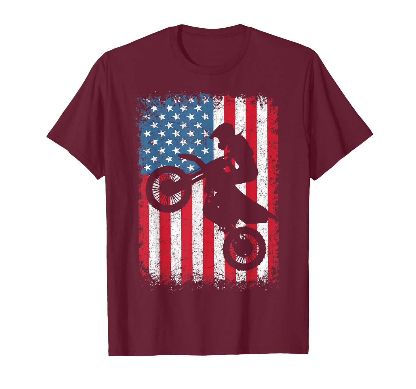 Dirt Bike Motocross Biker American Flag 4th of July Boys Men T-Shirt
